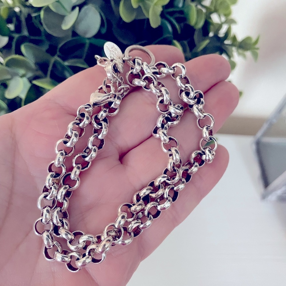 Thick chunky Origami Owl  Double Rolo Chain Silver Tone Bracelet 9-11"